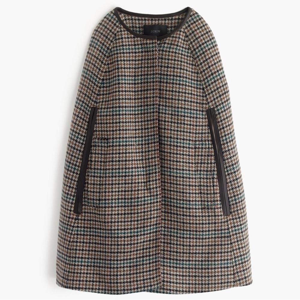 J Crew Saddle Seagrass Multi in Houndstooth Poncho/Cape